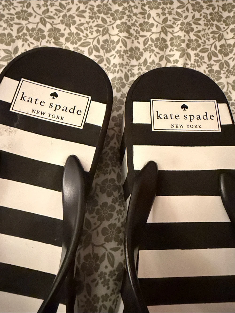 kate spade Black and White Striped Bow Jelly Flip Flops